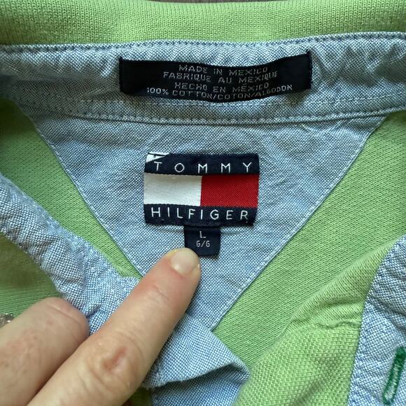 Tommy Hilfiger Polo Shirt Lime Green Y2K Vintage Men’s Large - Picture 3 of 7